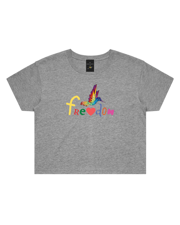 Freedom Women's Crop Tee - Grey Marle
