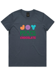 Joy Peace Chocolate Womens Tee - Petrol Blue