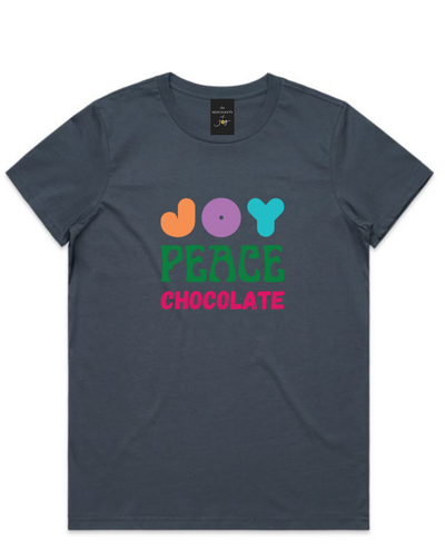 Joy Peace Chocolate Womens Tee - Petrol Blue