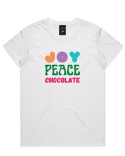 Joy Peace Chocolate Womens Tee - White