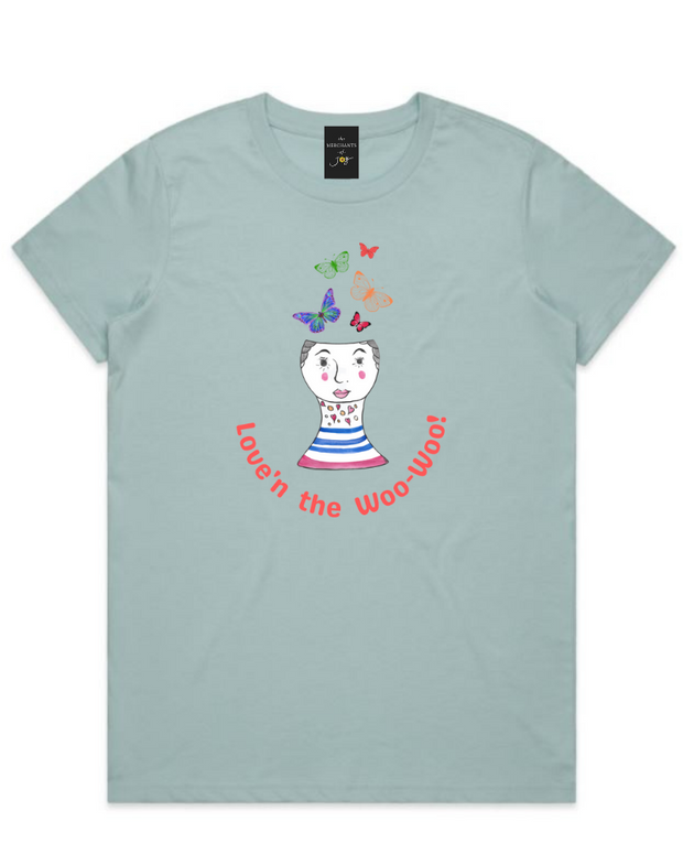 The Merchants of Joy Love'n the Woo-Woo LOA Law of Attraction Butterflies tee t-shirt womens