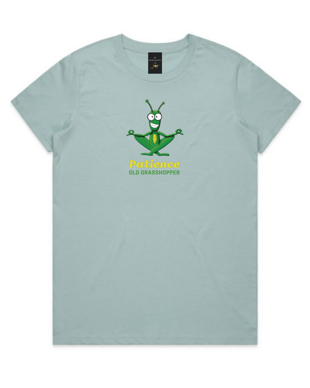 The Merchants of Joy Patience Old Grasshopper tee t-shirt womens patience young grasshopper