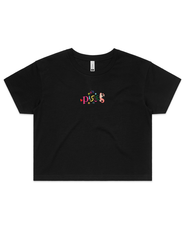 Pisces Zodiac Sign Women Crop Tee - Black
