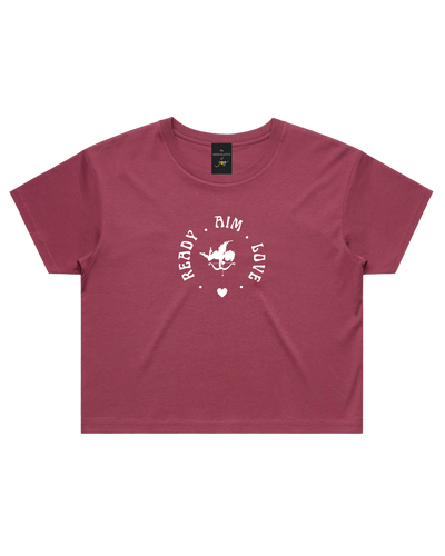 Ready Aim Love Women's Crop Tee - Berry