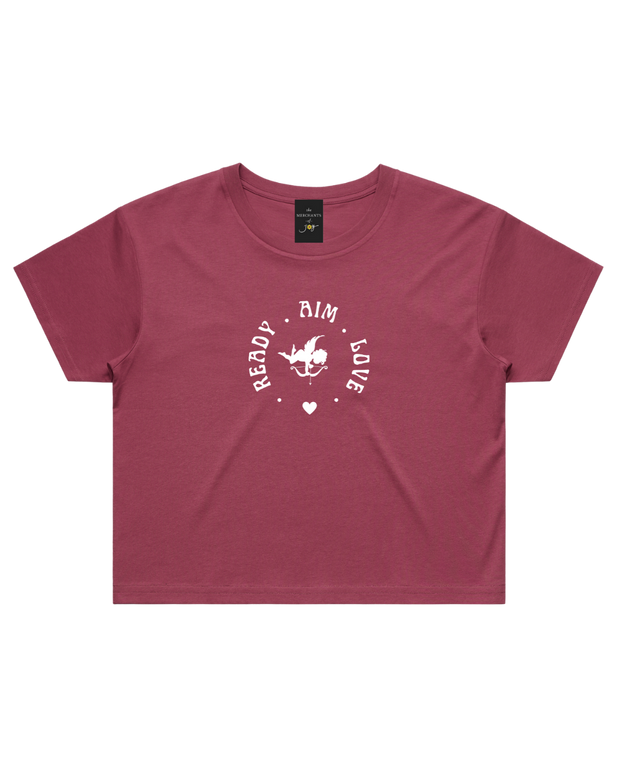 Ready Aim Love Women's Crop Tee - Berry