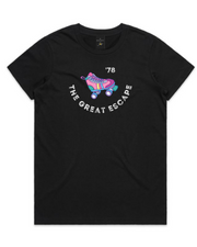 The Merchants of Joy The Great Escape '78 disco roller skates roller skating tee t-shirt womens